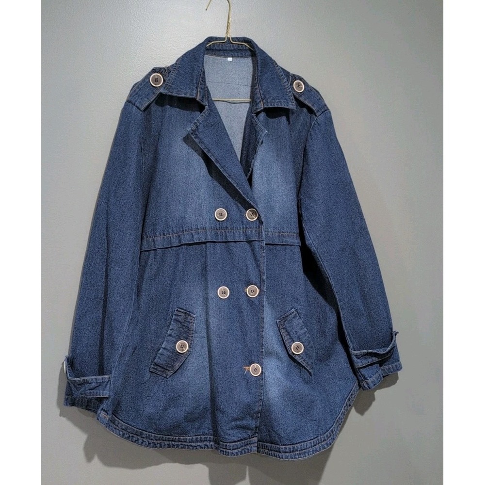Vintage Double Breasted Denim Pea Coat XXL Women's
